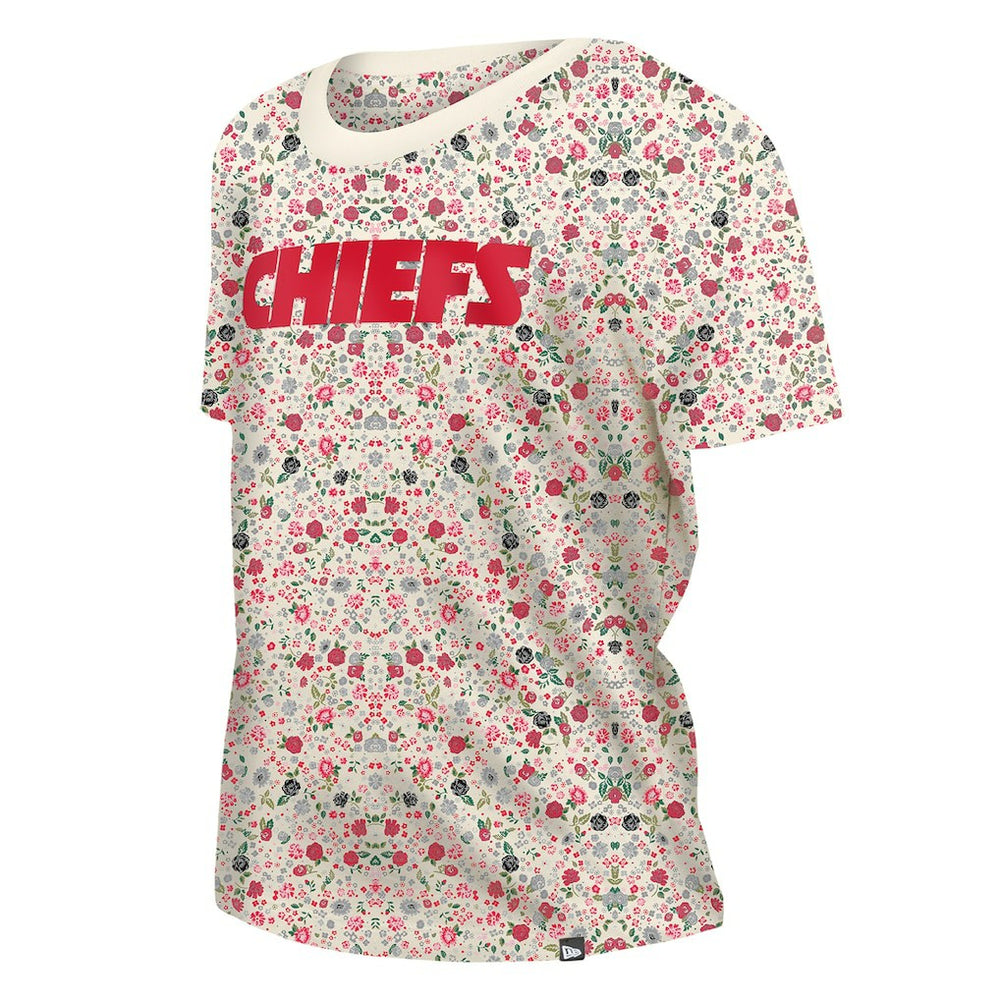Kansas City Chiefs New Era Women's Glam Game Floral Scoop Neck T-Shirt - Cream T-shirts