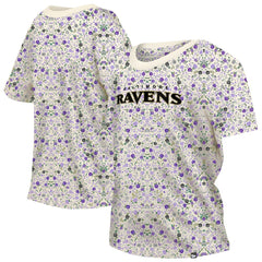 Baltimore Ravens New Era Women's Glam Game Floral Scoop Neck T-Shirt - Cream T-shirts