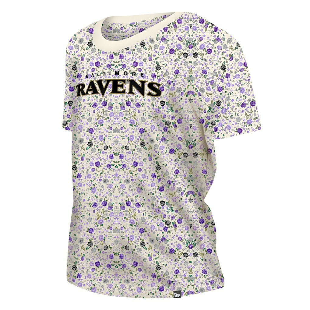 Baltimore Ravens New Era Women's Glam Game Floral Scoop Neck T-Shirt - Cream T-shirts