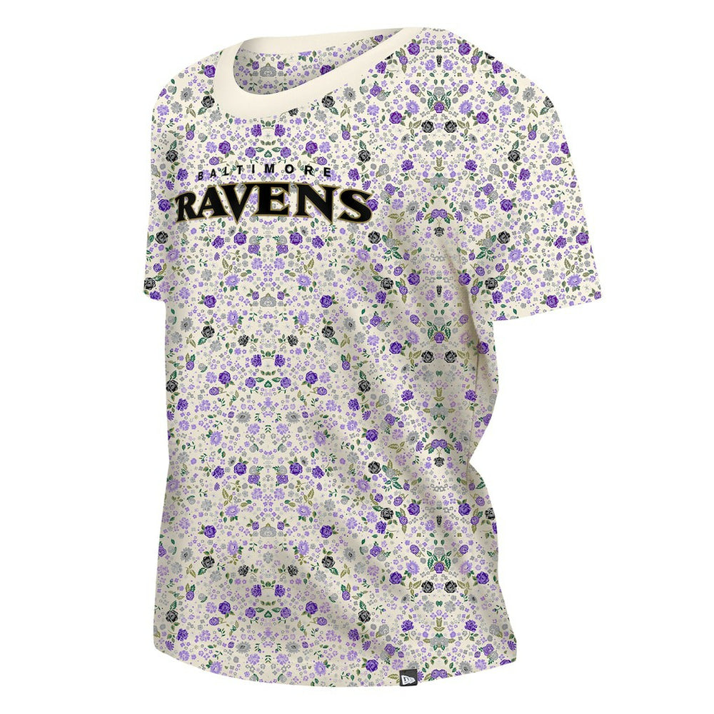 Baltimore Ravens New Era Women's Glam Game Floral Scoop Neck T-Shirt - Cream T-shirts