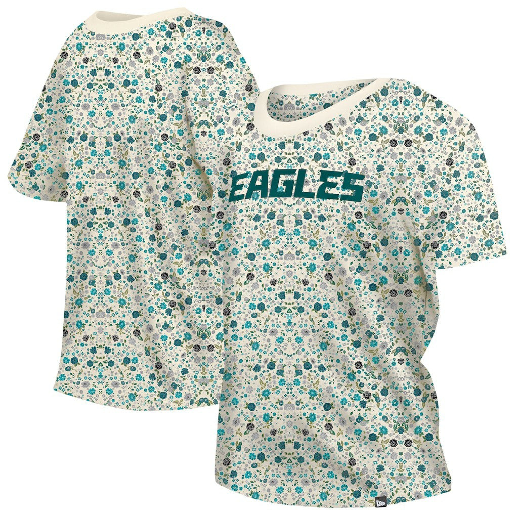 Philadelphia Eagles New Era Women's Glam Game Floral Scoop Neck T-Shirt - Cream T-shirts