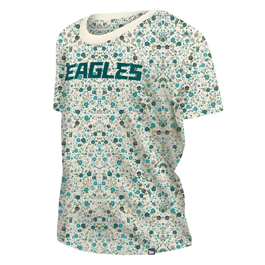 Philadelphia Eagles New Era Women's Glam Game Floral Scoop Neck T-Shirt - Cream T-shirts