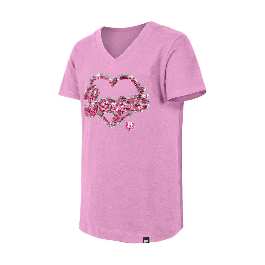 Cincinnati Bengals New Era Girls Youth Flip Sequins V-Neck T-Shirt - Pink T-shirts