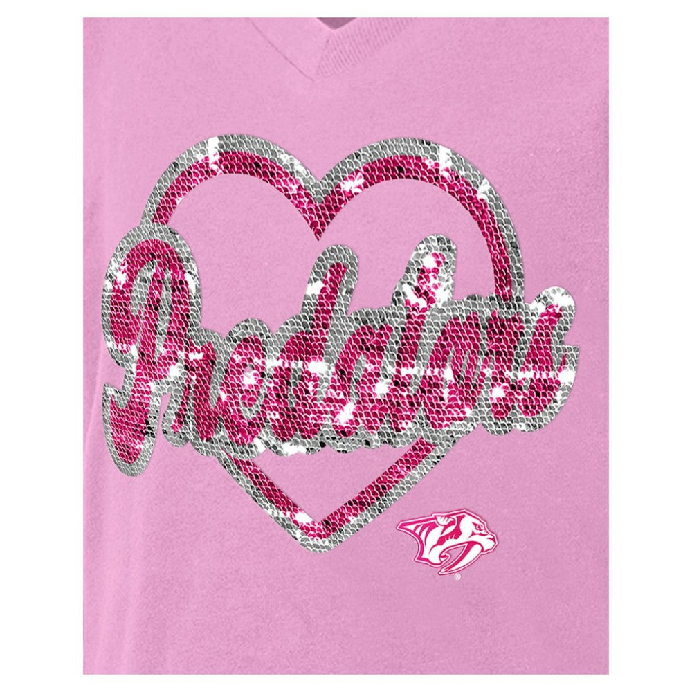 Nashville Predators New Era Girl's Youth Flip Sequin V-Neck T-Shirt - Pink | US 201889026