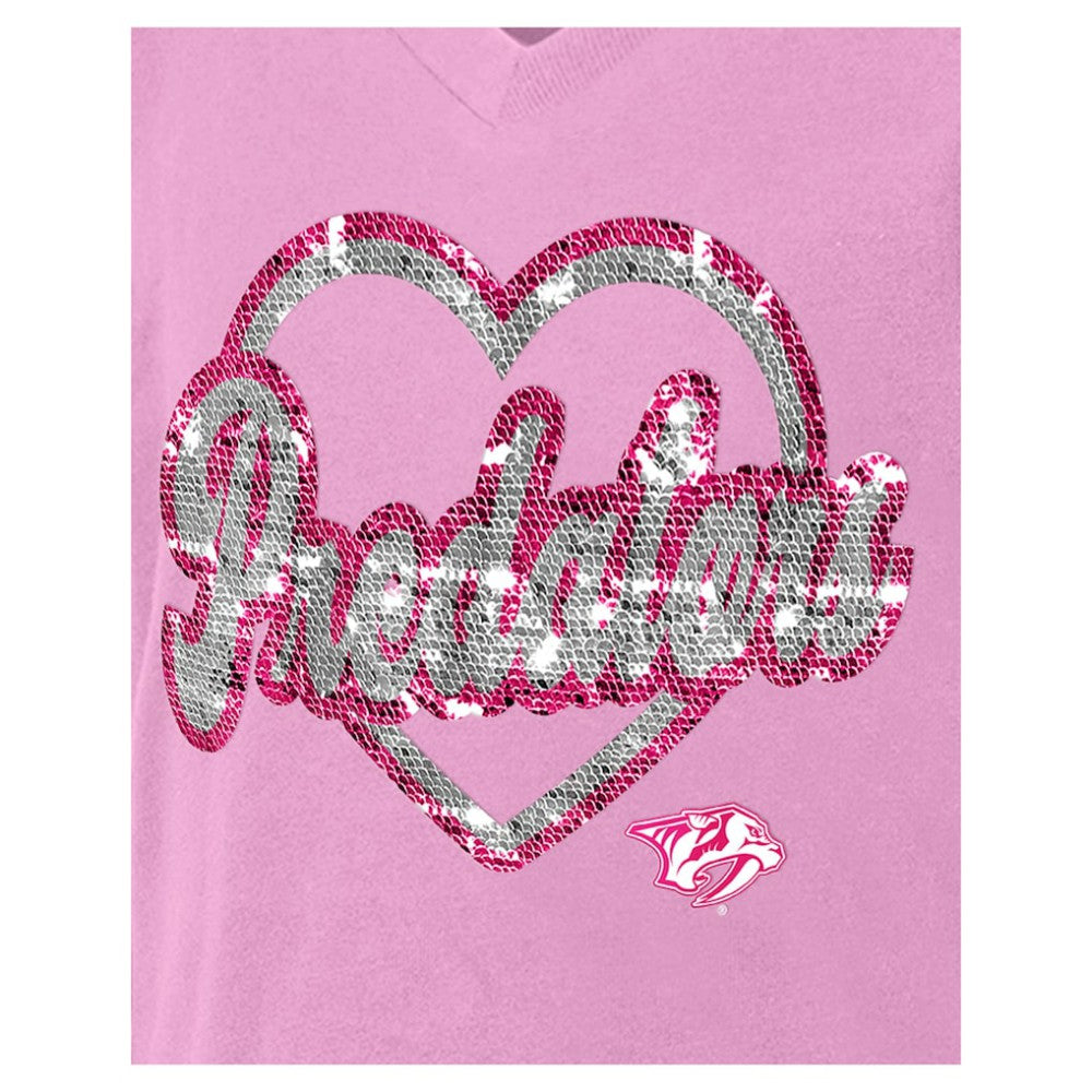 Nashville Predators New Era Girl's Youth Flip Sequin V-Neck T-Shirt - Pink | US 201889026
