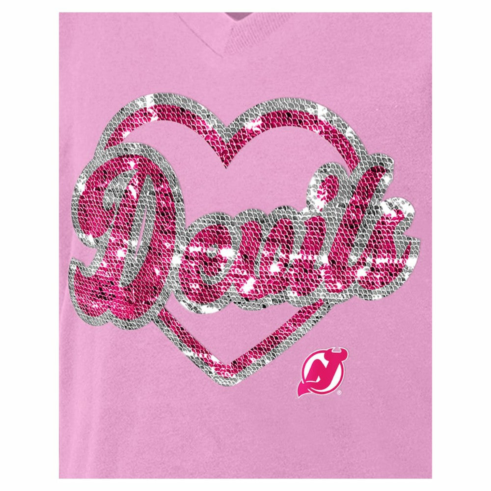 New Jersey Devils New Era Girl's Youth Flip Sequin V-Neck T-Shirt - Pink | US 201889027