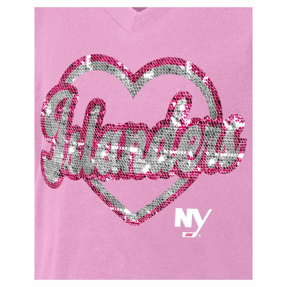 New York Islanders New Era Girl's Youth Flip Sequin V-Neck T-Shirt - Pink | US 201889028