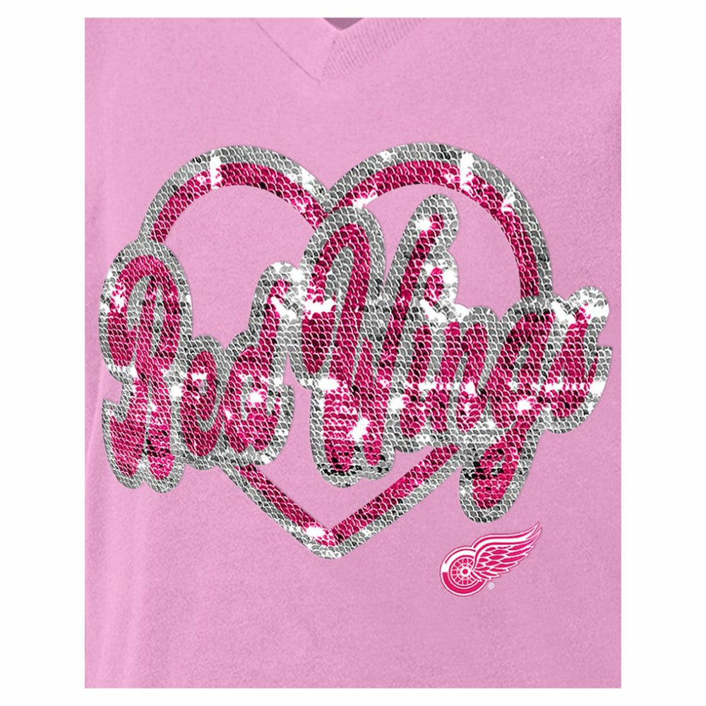Detroit Red Wings New Era Girl's Youth Flip Sequin V-Neck T-Shirt - Pink | US 201889030