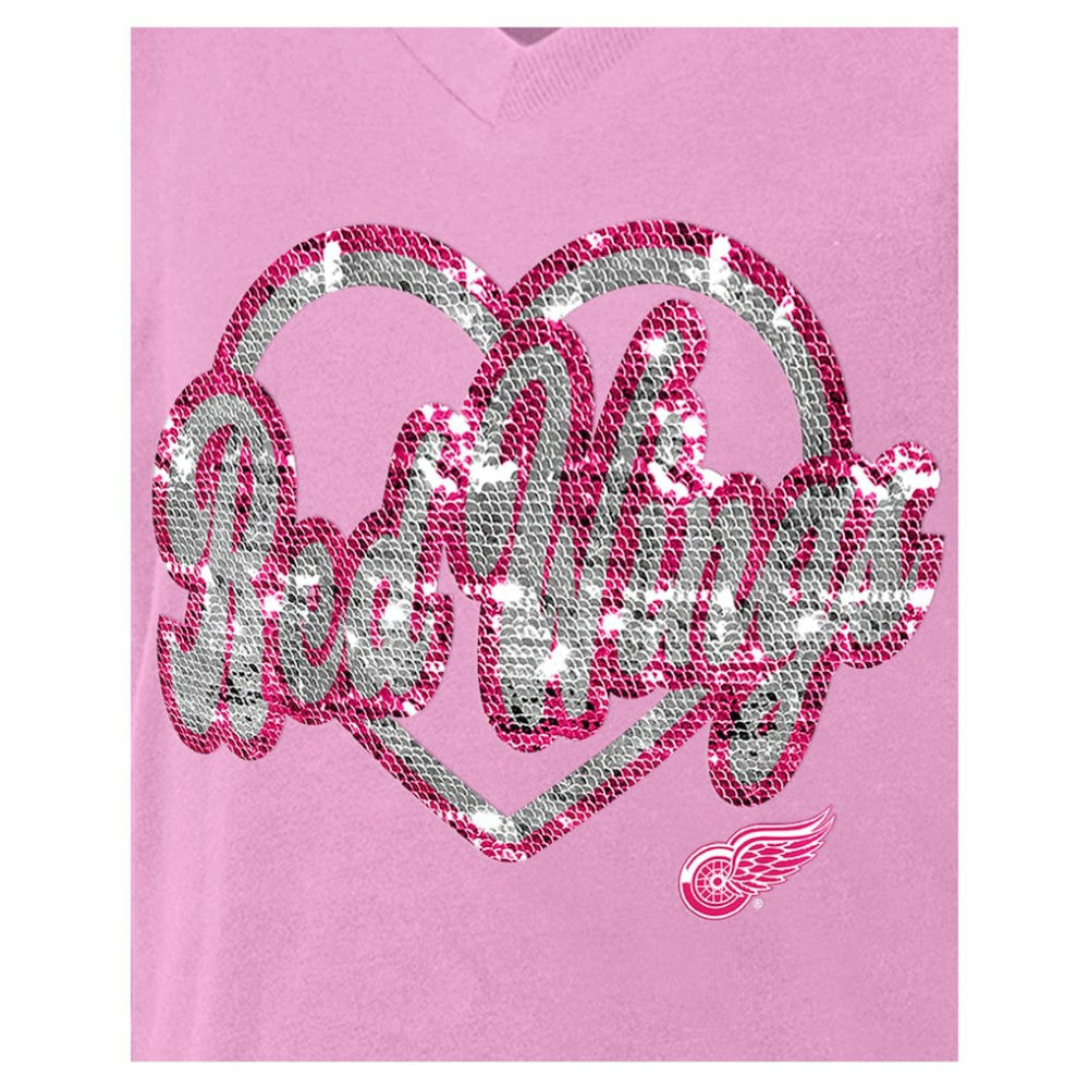 Detroit Red Wings New Era Girl's Youth Flip Sequin V-Neck T-Shirt - Pink | US 201889030