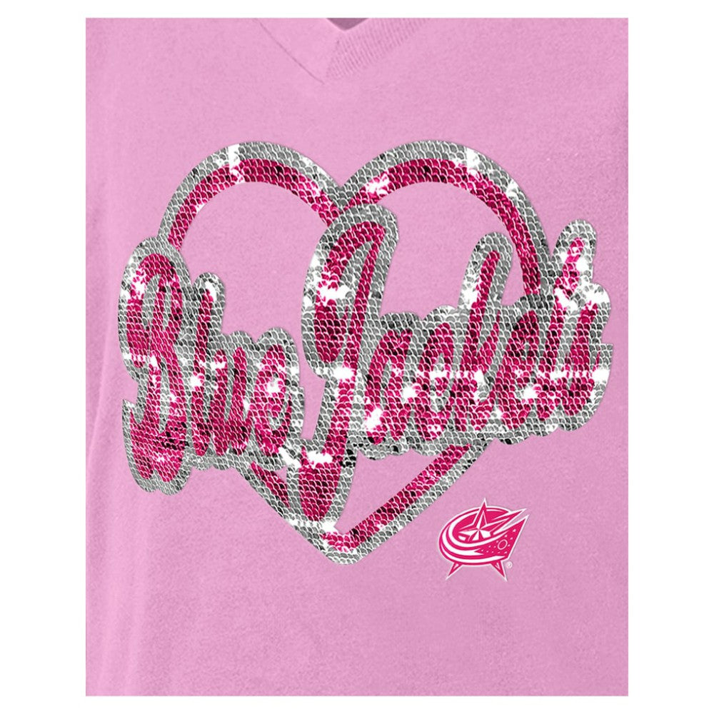 Columbus Blue Jackets New Era Girl's Youth Flip Sequin V-Neck T-Shirt - Pink | US 201889036