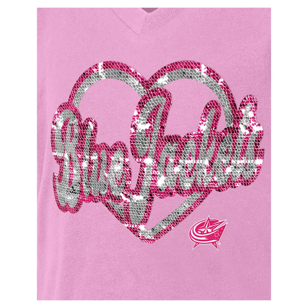 Columbus Blue Jackets New Era Girl's Youth Flip Sequin V-Neck T-Shirt - Pink | US 201889036