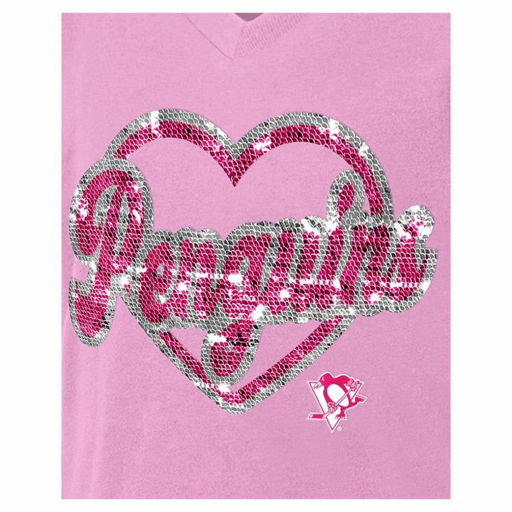 Pittsburgh Penguins New Era Girl's Youth Flip Sequin V-Neck T-Shirt - Pink | US 201889037