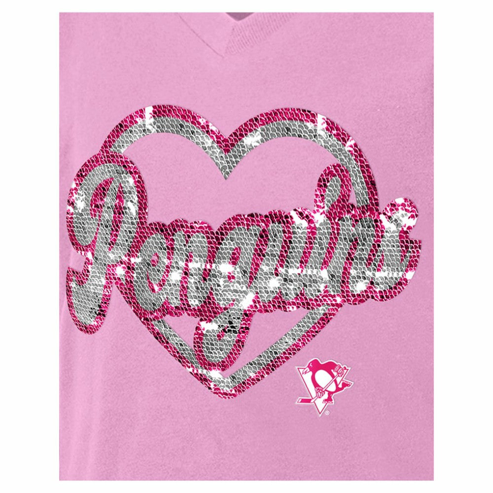 Pittsburgh Penguins New Era Girl's Youth Flip Sequin V-Neck T-Shirt - Pink | US 201889037