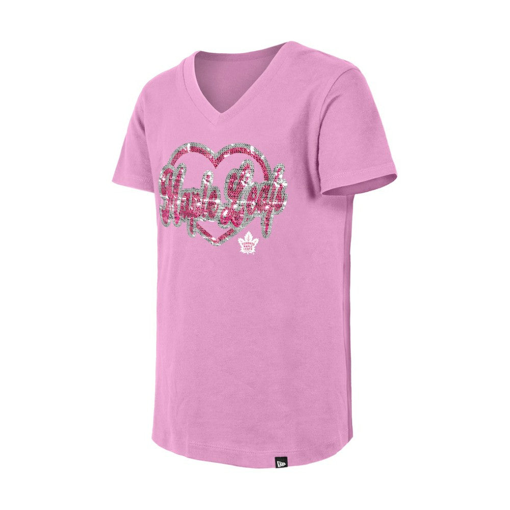 Toronto Maple Leafs New Era Girl's Youth Flip Sequin V-Neck T-Shirt - Pink | US 201889040