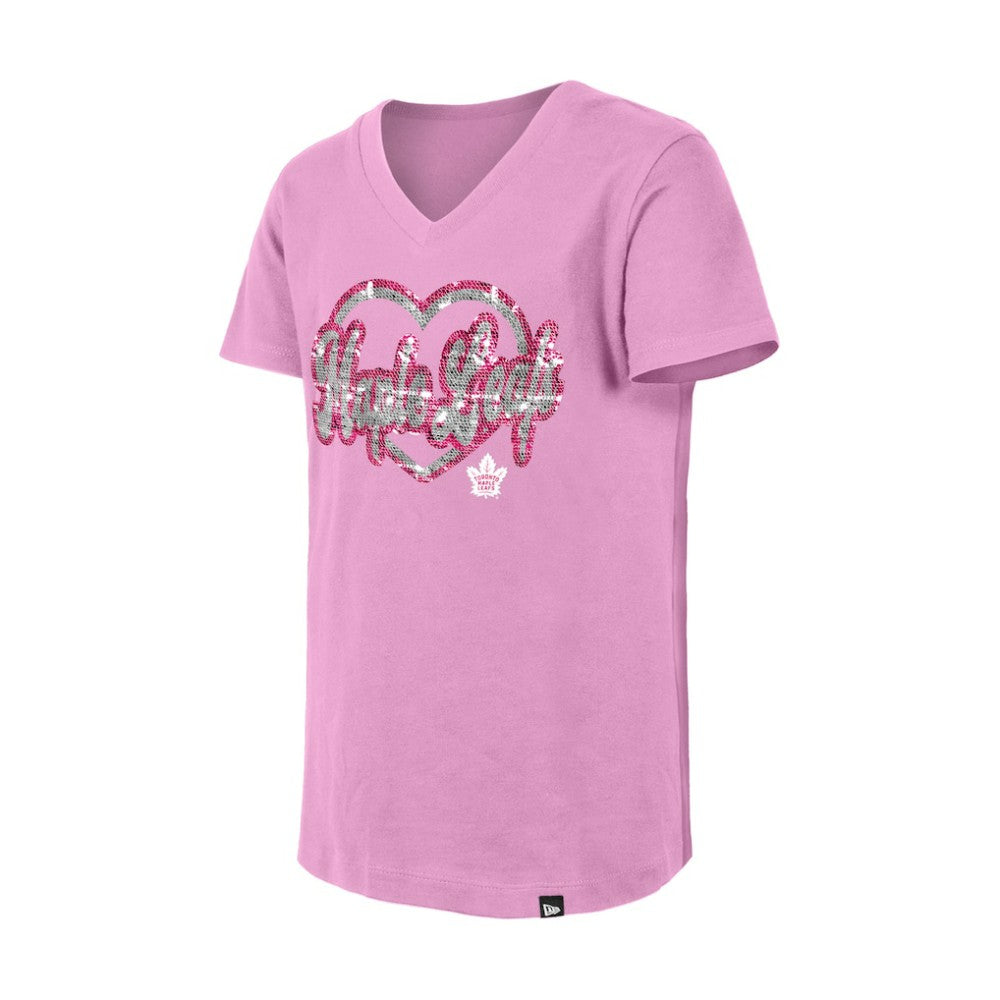 Toronto Maple Leafs New Era Girl's Youth Flip Sequin V-Neck T-Shirt - Pink | US 201889040