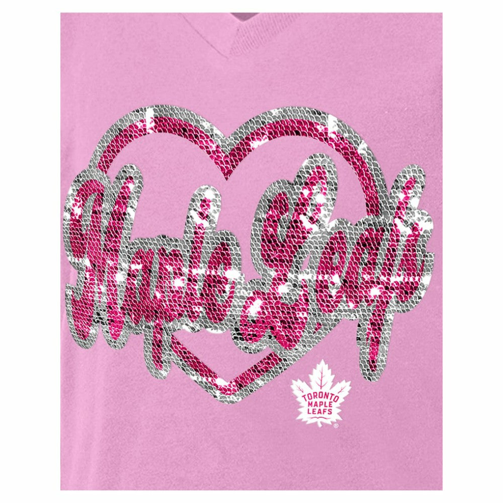 Toronto Maple Leafs New Era Girl's Youth Flip Sequin V-Neck T-Shirt - Pink | US 201889040