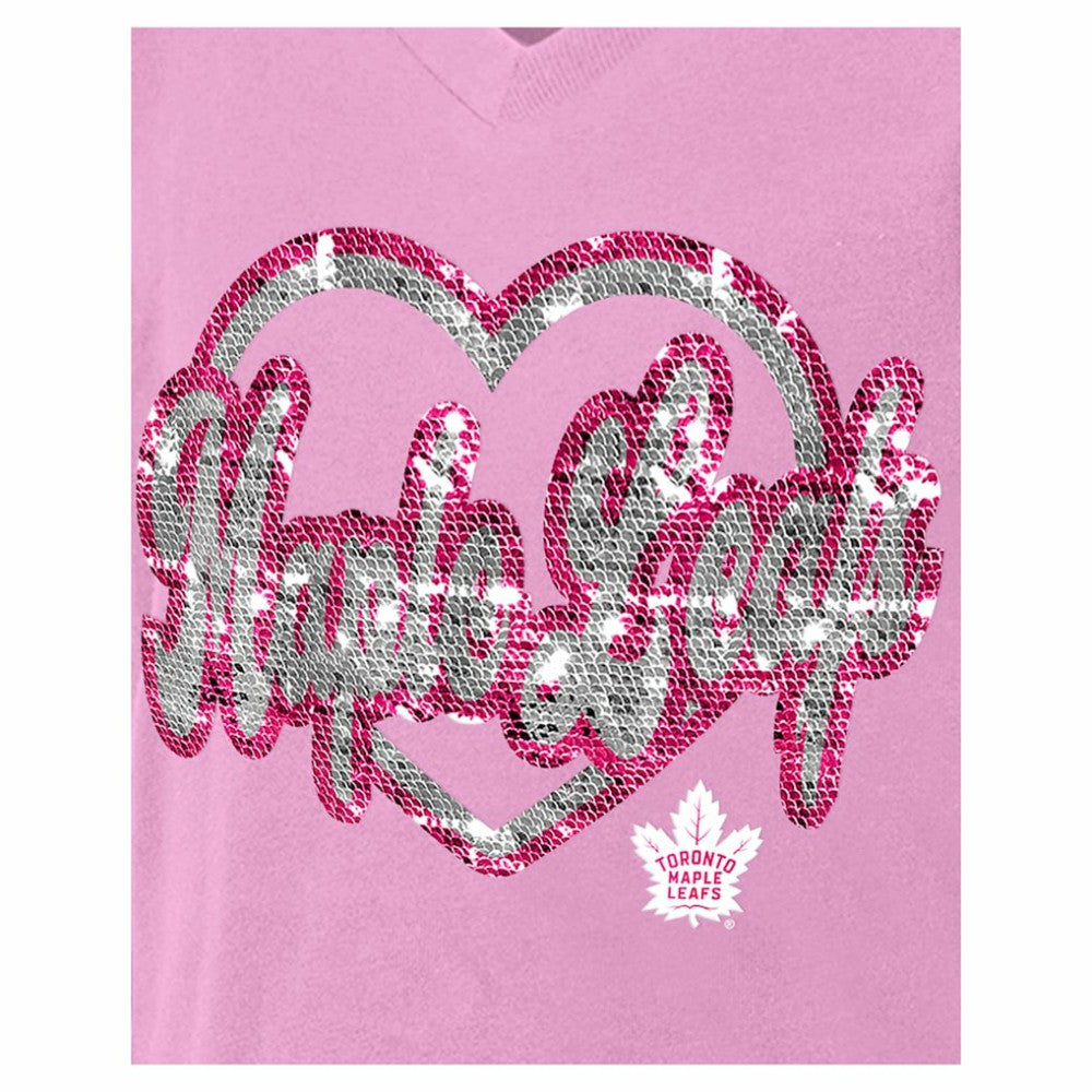 Toronto Maple Leafs New Era Girl's Youth Flip Sequin V-Neck T-Shirt - Pink | US 201889040