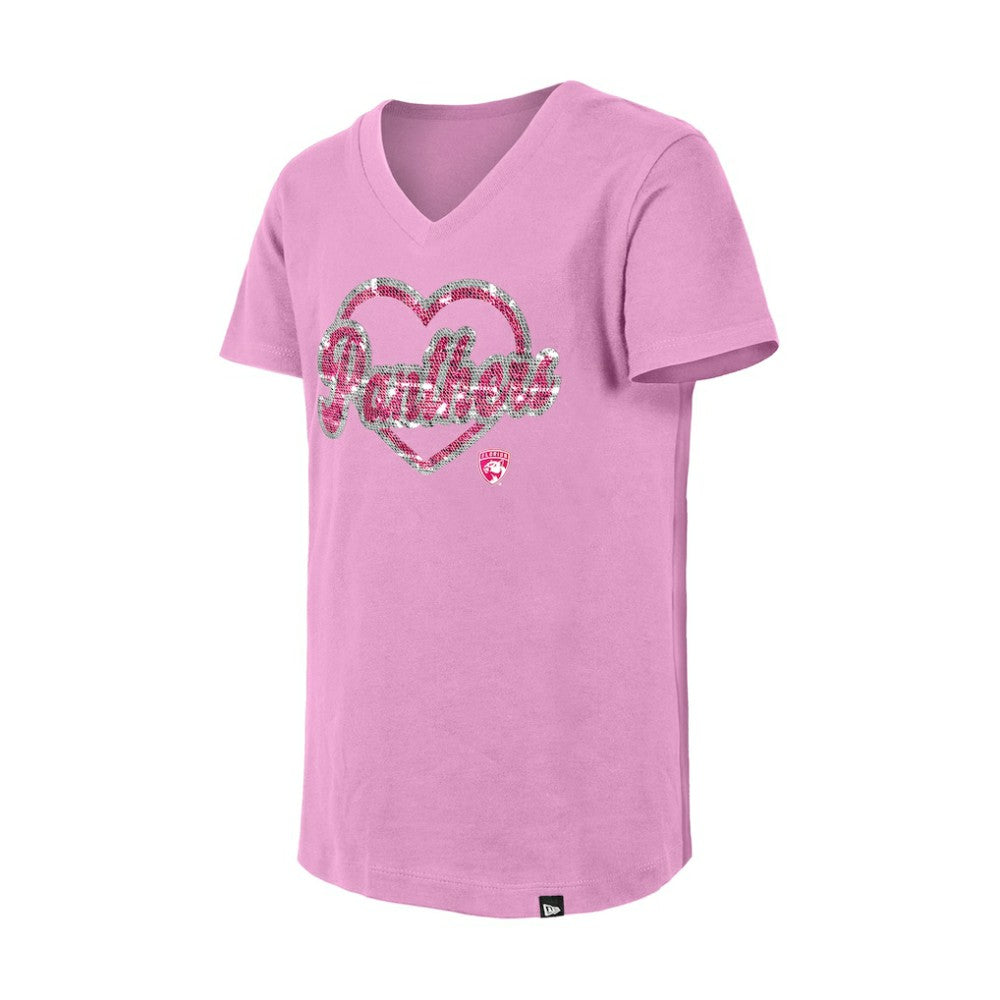 Florida Panthers New Era Girl's Youth Flip Sequin V-Neck T-Shirt - Pink | US 201889041
