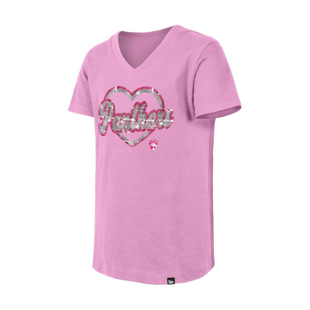 Florida Panthers New Era Girl's Youth Flip Sequin V-Neck T-Shirt - Pink | US 201889041