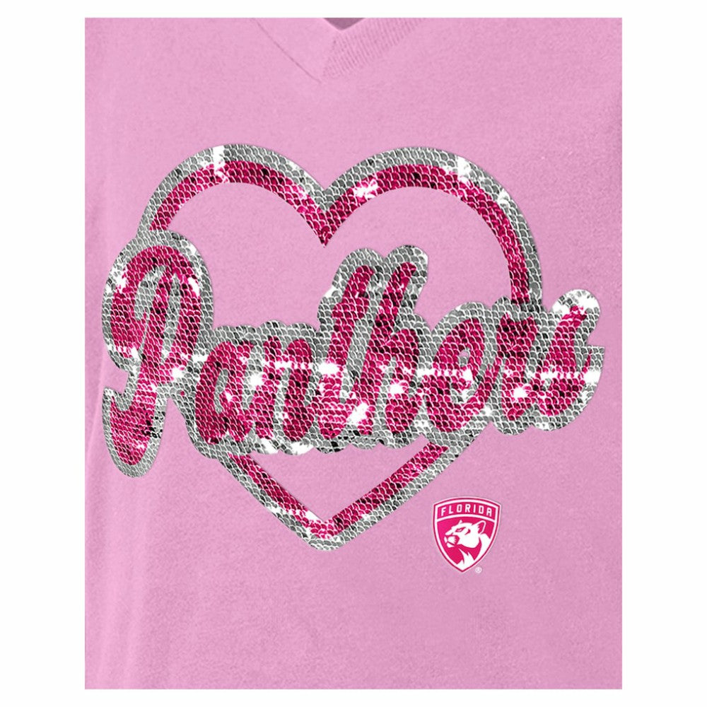 Florida Panthers New Era Girl's Youth Flip Sequin V-Neck T-Shirt - Pink | US 201889041