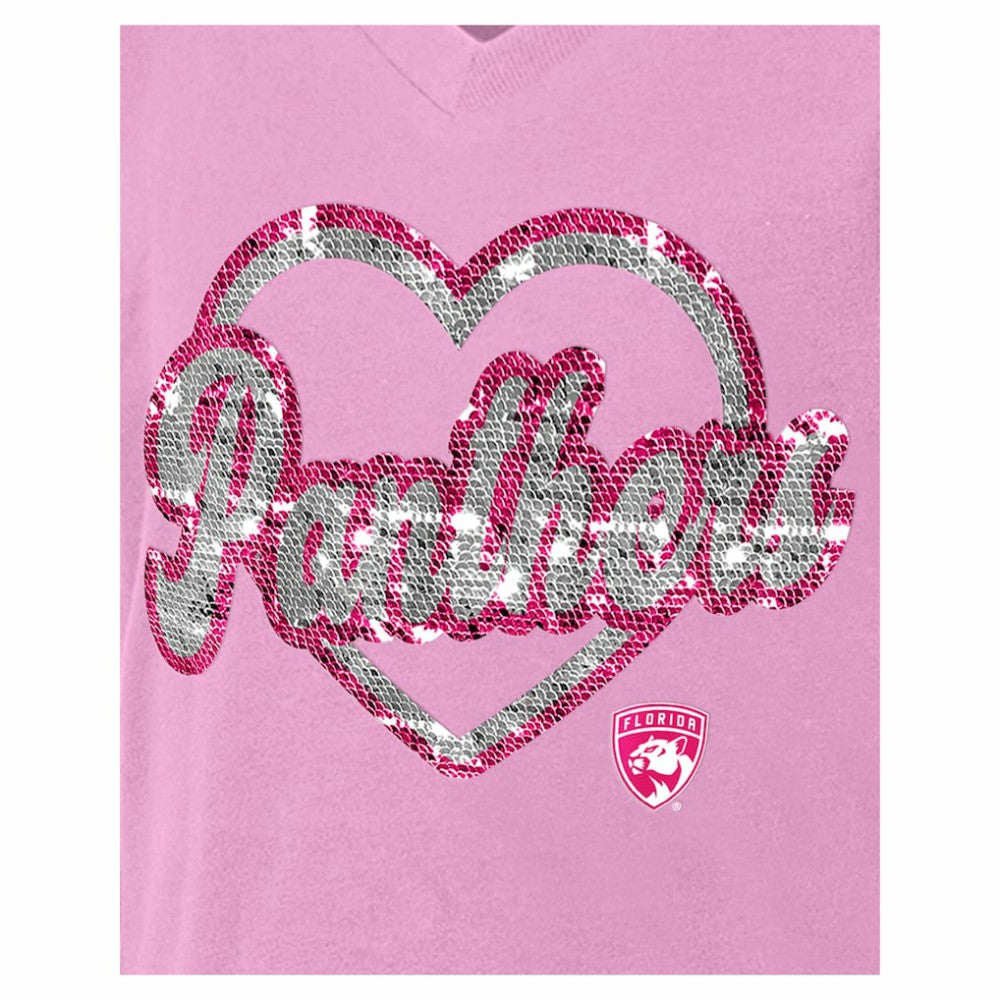 Florida Panthers New Era Girl's Youth Flip Sequin V-Neck T-Shirt - Pink | US 201889041
