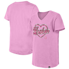 Seattle Kraken New Era Girl's Youth Flip Sequin V-Neck T-Shirt - Pink | US 201889044