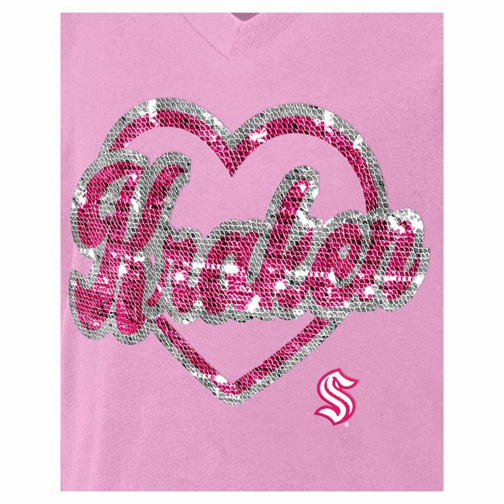 Seattle Kraken New Era Girl's Youth Flip Sequin V-Neck T-Shirt - Pink | US 201889044
