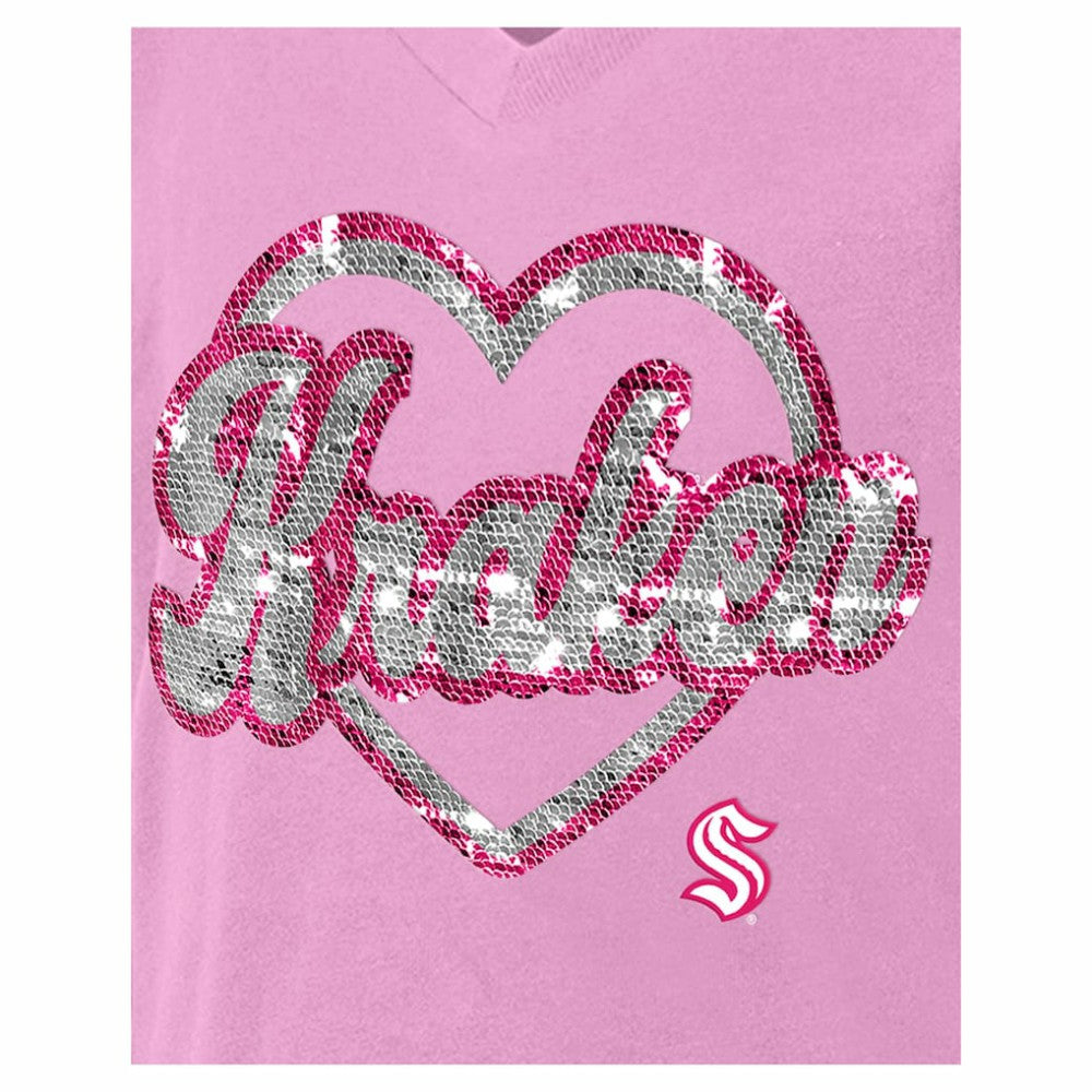 Seattle Kraken New Era Girl's Youth Flip Sequin V-Neck T-Shirt - Pink | US 201889044