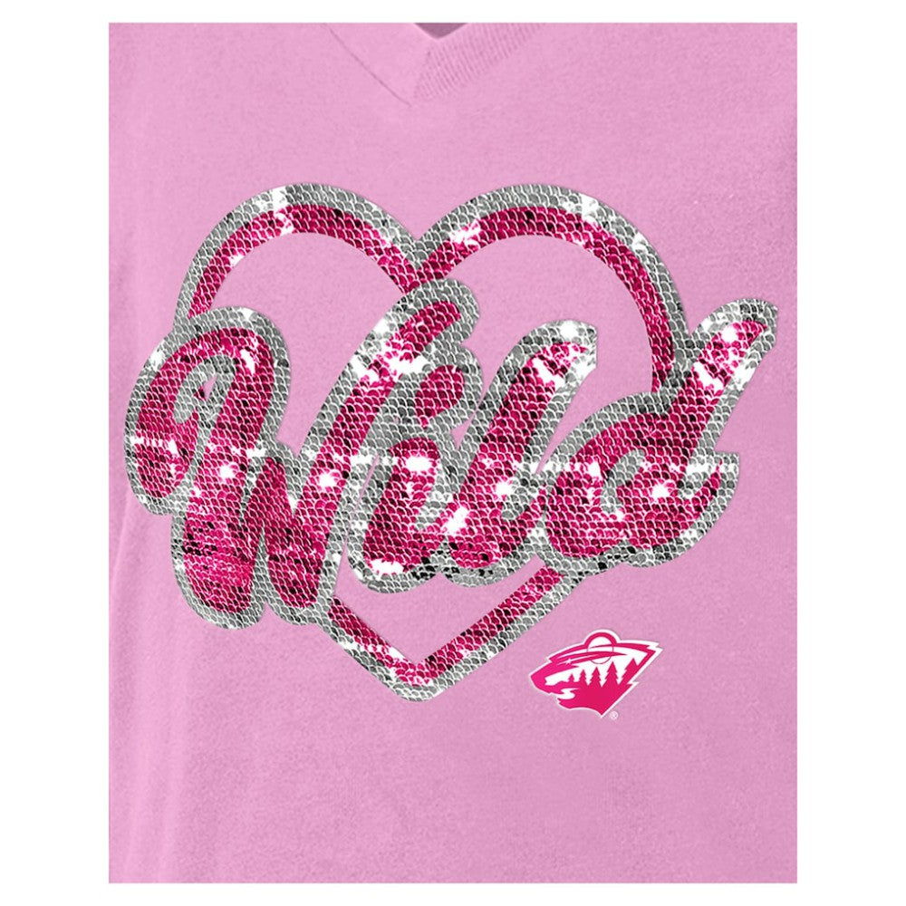 Minnesota Wild New Era Girl's Youth Flip Sequin V-Neck T-Shirt - Pink | US 201889048