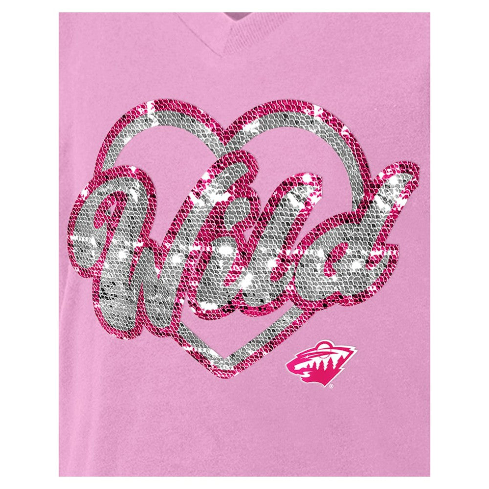Minnesota Wild New Era Girl's Youth Flip Sequin V-Neck T-Shirt - Pink | US 201889048