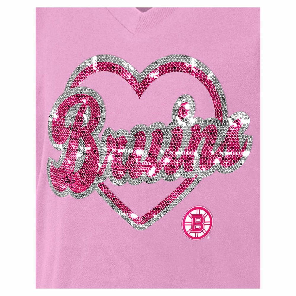 Boston Bruins New Era Girl's Youth Flip Sequin V-Neck T-Shirt - Pink | US 201889051