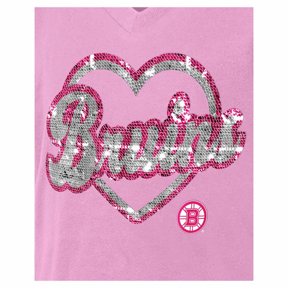 Boston Bruins New Era Girl's Youth Flip Sequin V-Neck T-Shirt - Pink | US 201889051