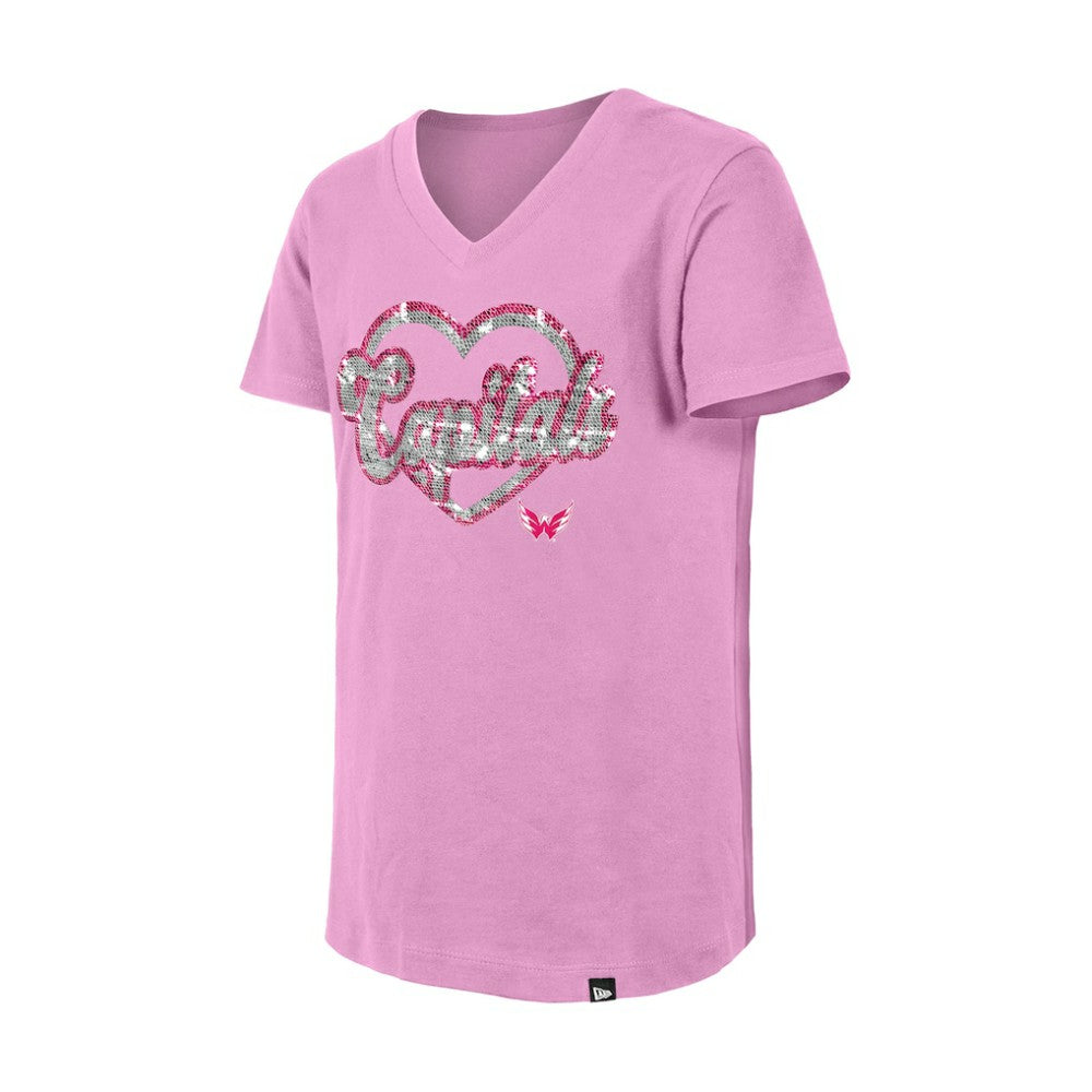 Washington Capitals New Era Girl's Youth Flip Sequin V-Neck T-Shirt - Pink | US 201889053