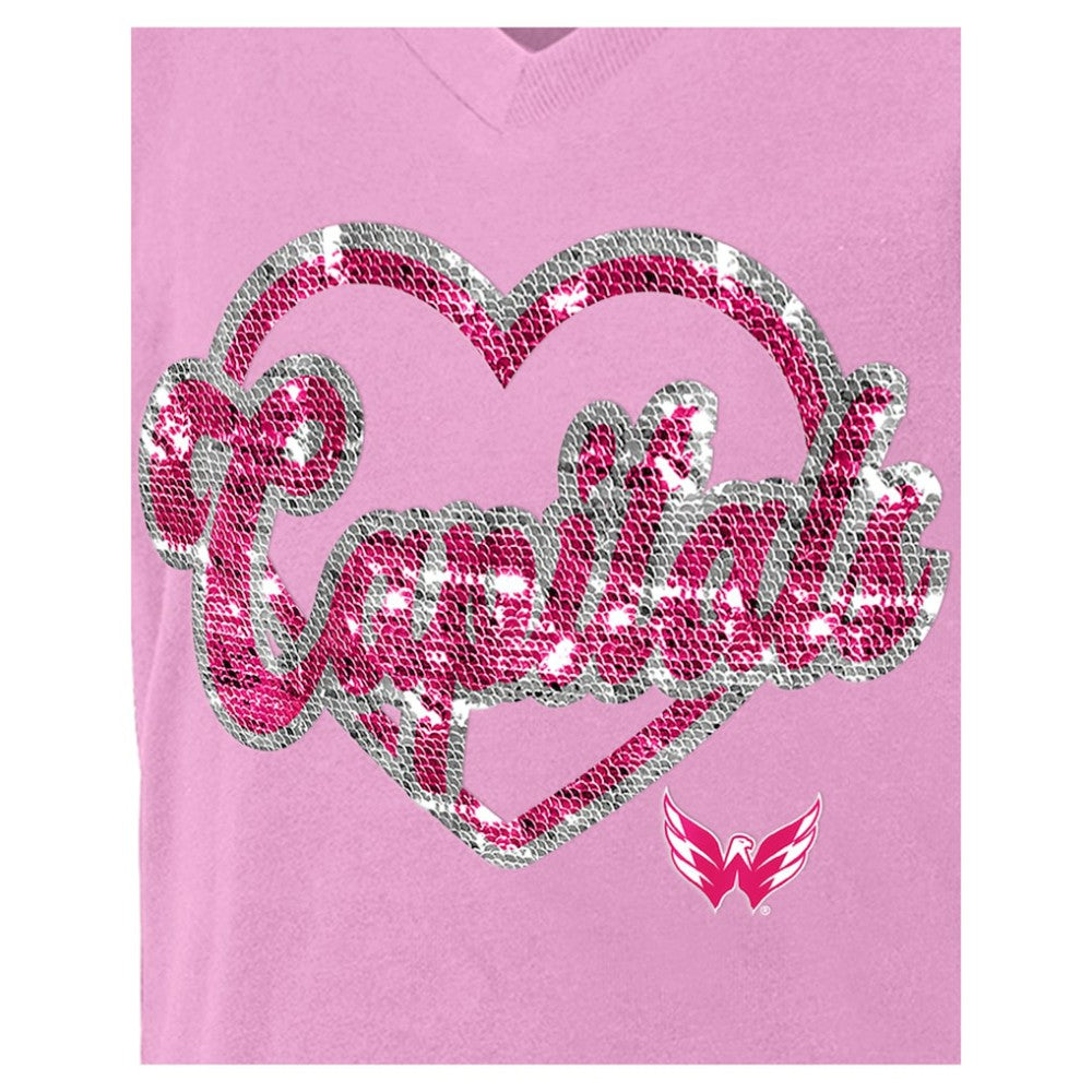 Washington Capitals New Era Girl's Youth Flip Sequin V-Neck T-Shirt - Pink | US 201889053