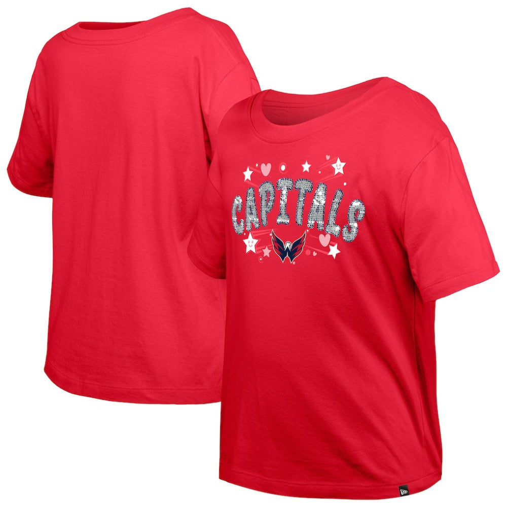 Washington Capitals New Era Girl's Youth Flip Sequin T-Shirt - Red | US 201889054