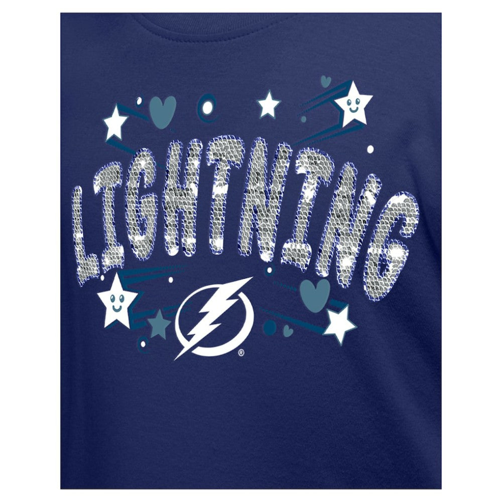 Tampa Bay Lightning New Era Girl's Youth Flip Sequin T-Shirt - Blue | US 201889060