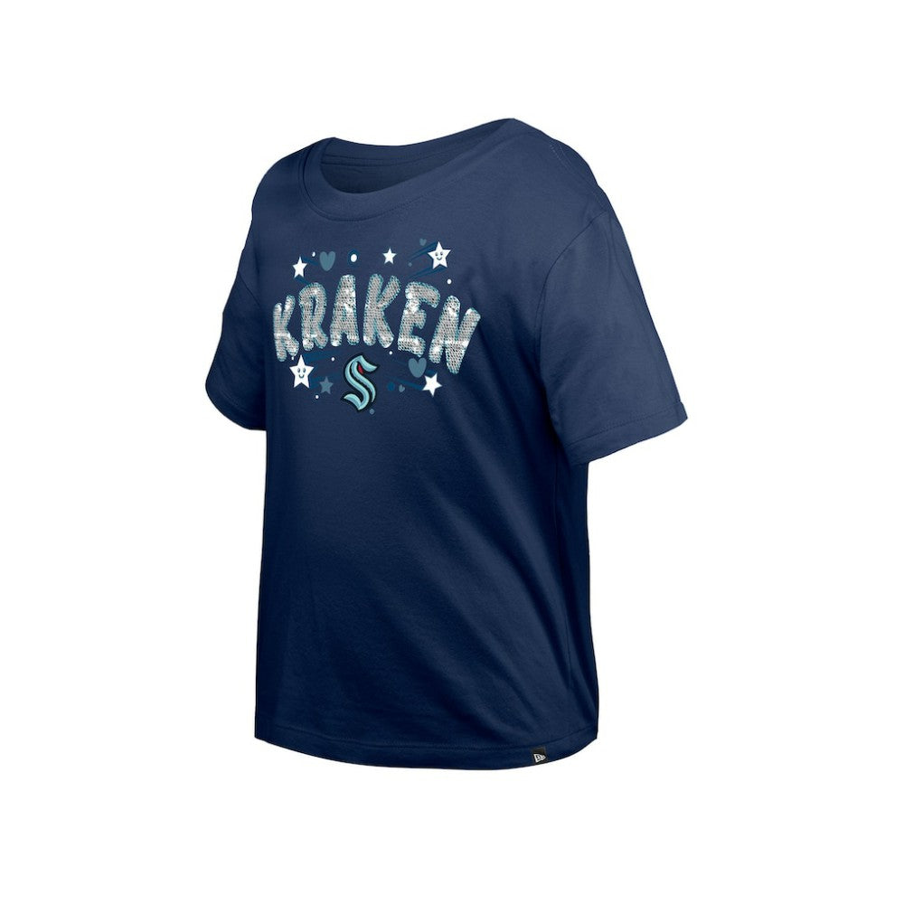 Seattle Kraken New Era Girl's Youth Flip Sequin T-Shirt - Deep Sea Blue | US 201889062