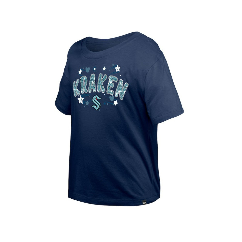 Seattle Kraken New Era Girl's Youth Flip Sequin T-Shirt - Deep Sea Blue | US 201889062