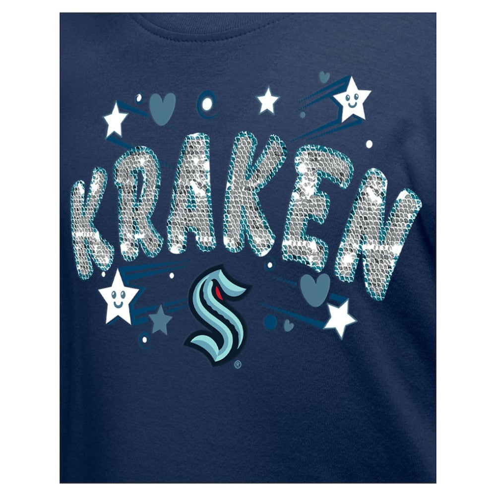 Seattle Kraken New Era Girl's Youth Flip Sequin T-Shirt - Deep Sea Blue | US 201889062