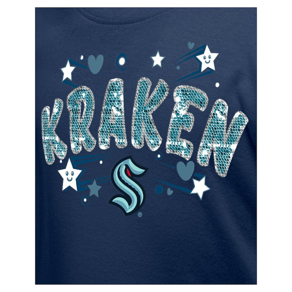 Seattle Kraken New Era Girl's Youth Flip Sequin T-Shirt - Deep Sea Blue | US 201889062