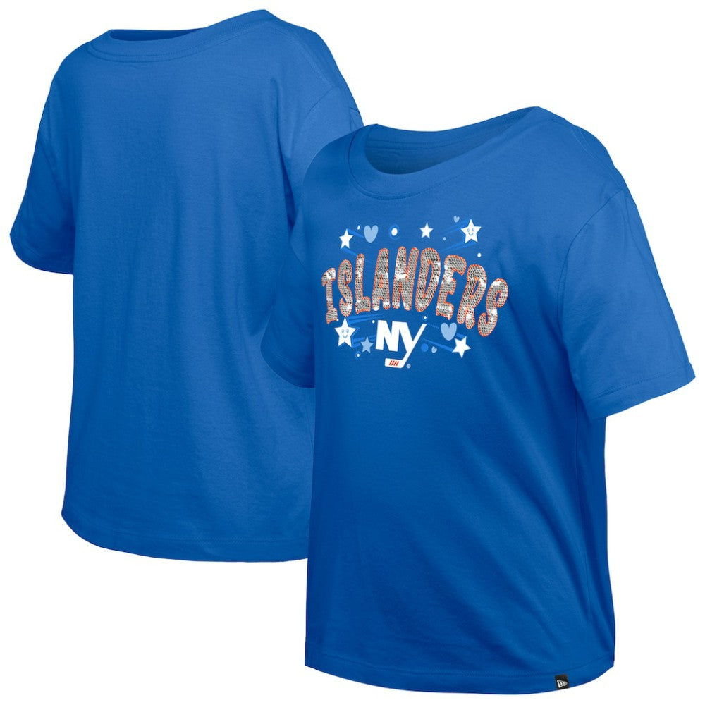 New York Islanders New Era Girl's Youth Flip Sequin T-Shirt - Blue | US 201889065
