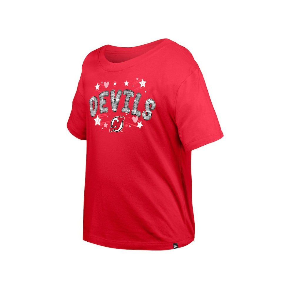 New Jersey Devils New Era Girl's Youth Flip Sequin T-Shirt - Red | US 201889066