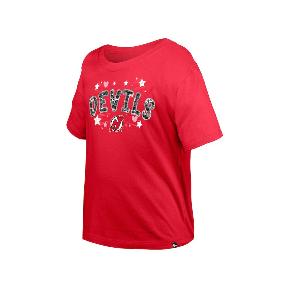 New Jersey Devils New Era Girl's Youth Flip Sequin T-Shirt - Red | US 201889066