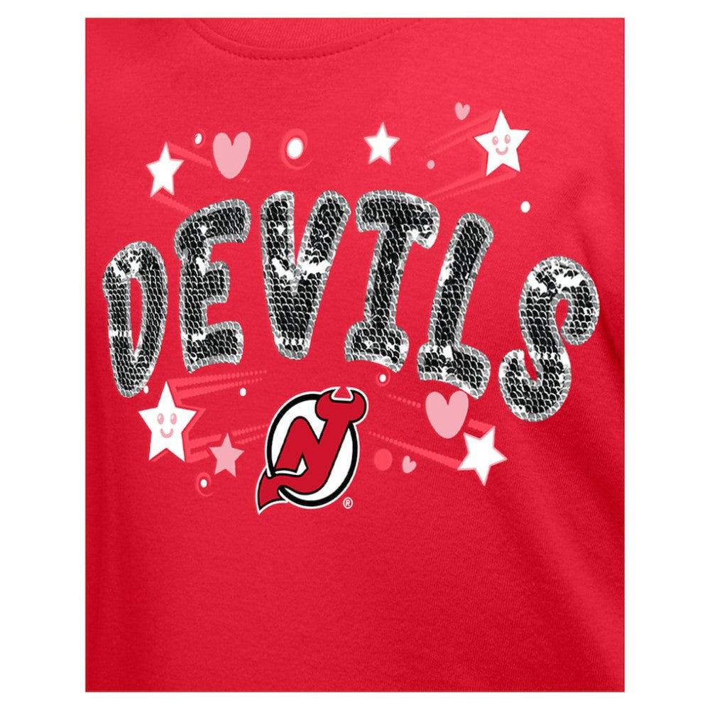 New Jersey Devils New Era Girl's Youth Flip Sequin T-Shirt - Red | US 201889066