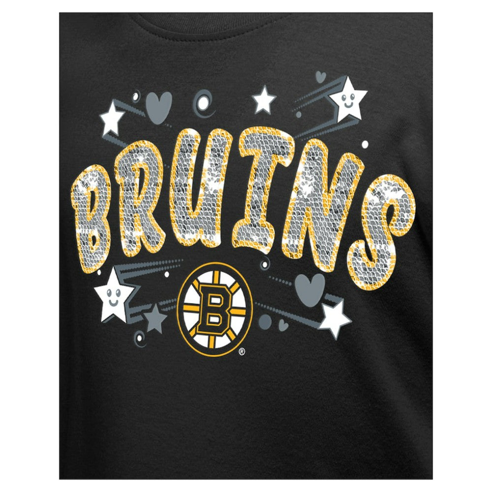 Boston Bruins New Era Girl's Youth Flip Sequin T-Shirt - Black | US 201889076