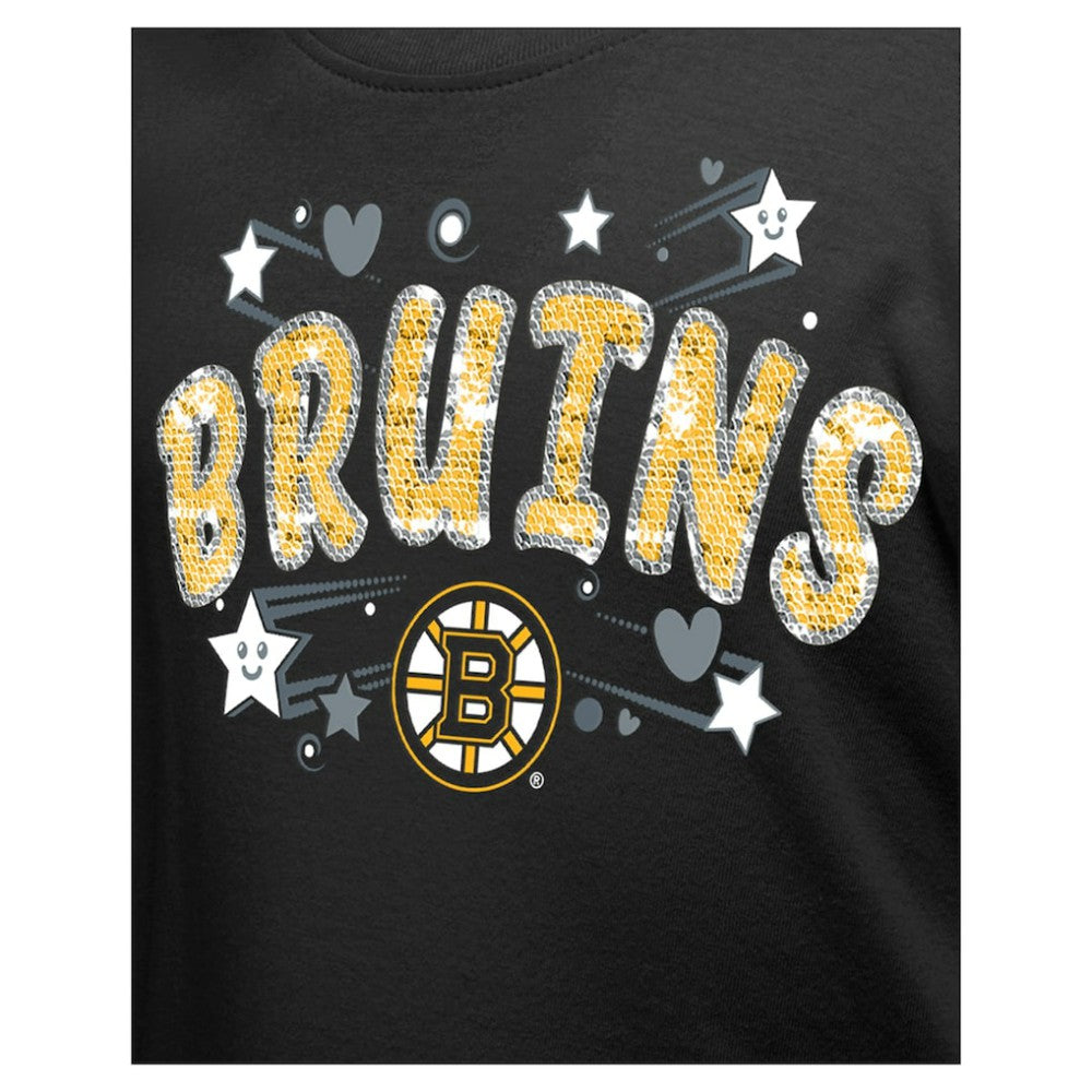 Boston Bruins New Era Girl's Youth Flip Sequin T-Shirt - Black | US 201889076