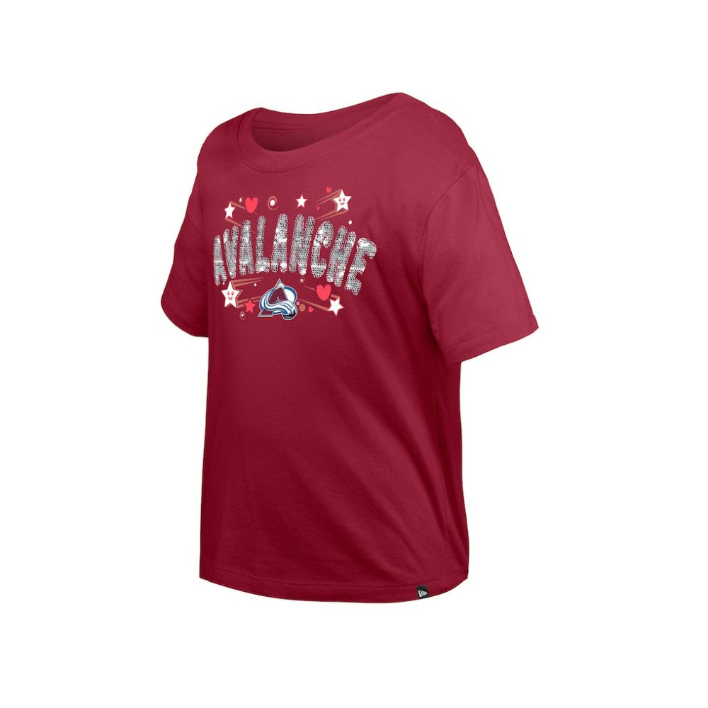 Colorado Avalanche New Era Girl's Youth Flip Sequin T-Shirt - Dark Red | US 201889077