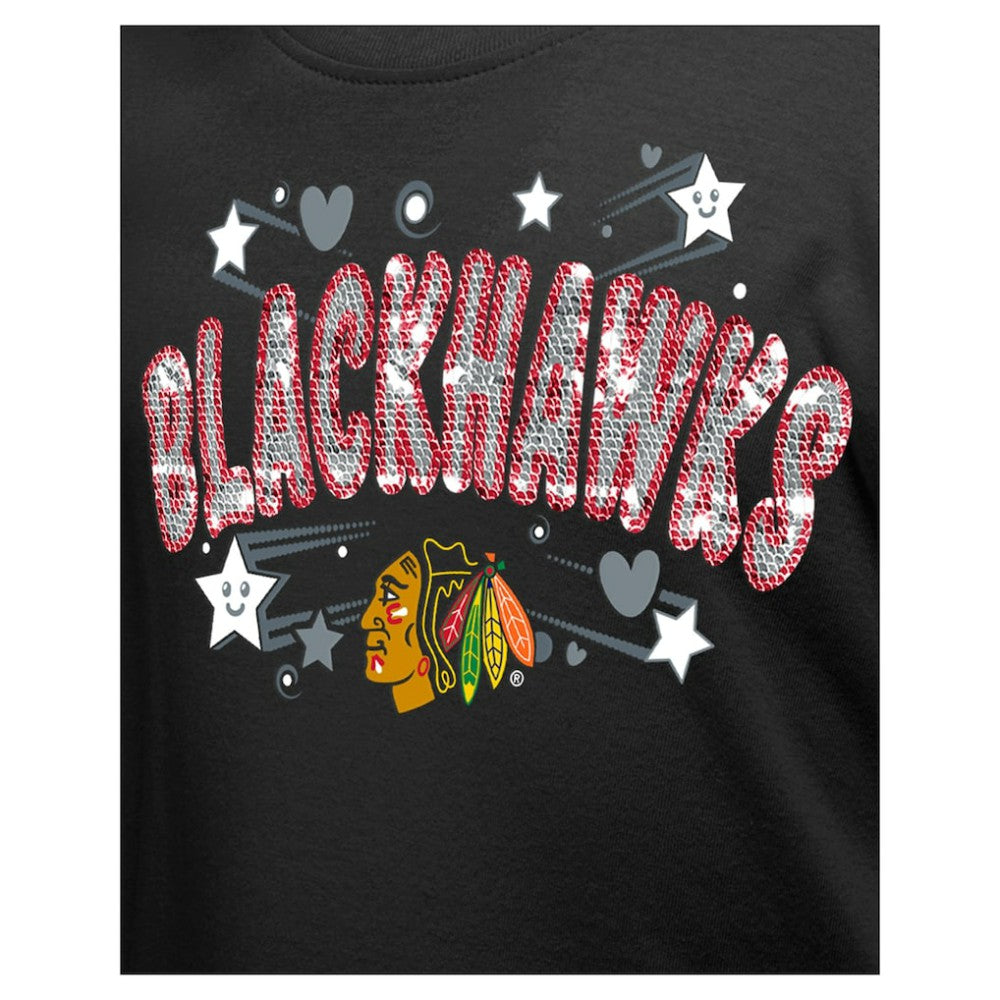 Chicago Blackhawks New Era Girl's Youth Flip Sequin T-Shirt - Black | US 201889078