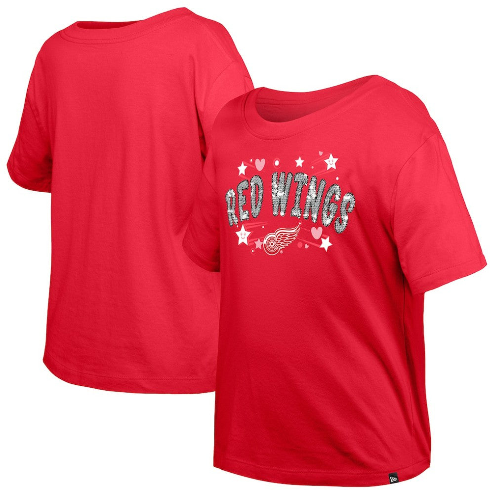 Detroit Red Wings New Era Girl's Youth Flip Sequin T-Shirt - Red | US 201889083