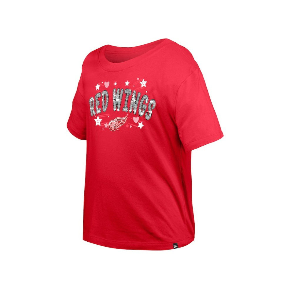 Detroit Red Wings New Era Girl's Youth Flip Sequin T-Shirt - Red | US 201889083